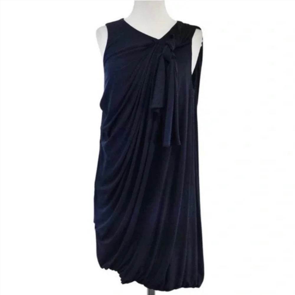 3.1 Phillip Lim Drape Bubble Hem Dress Asymmetrical 100% Silk X-Small XS Navy